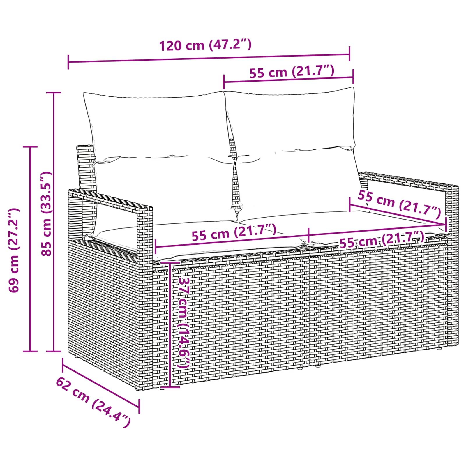 Sofa Set 7 pcs Grau Poly-Rattan