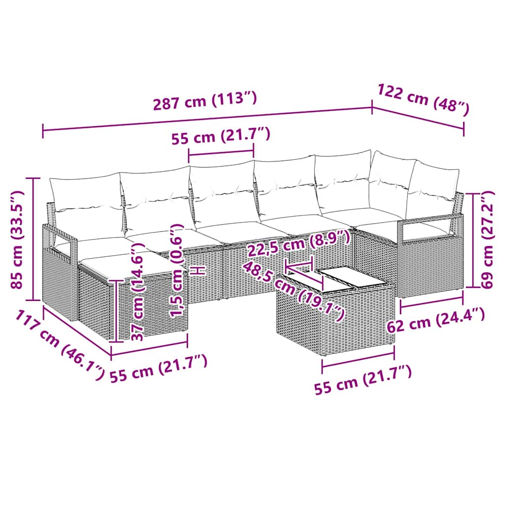 Sofa Set 8 pcs Braun Poly-Rattan