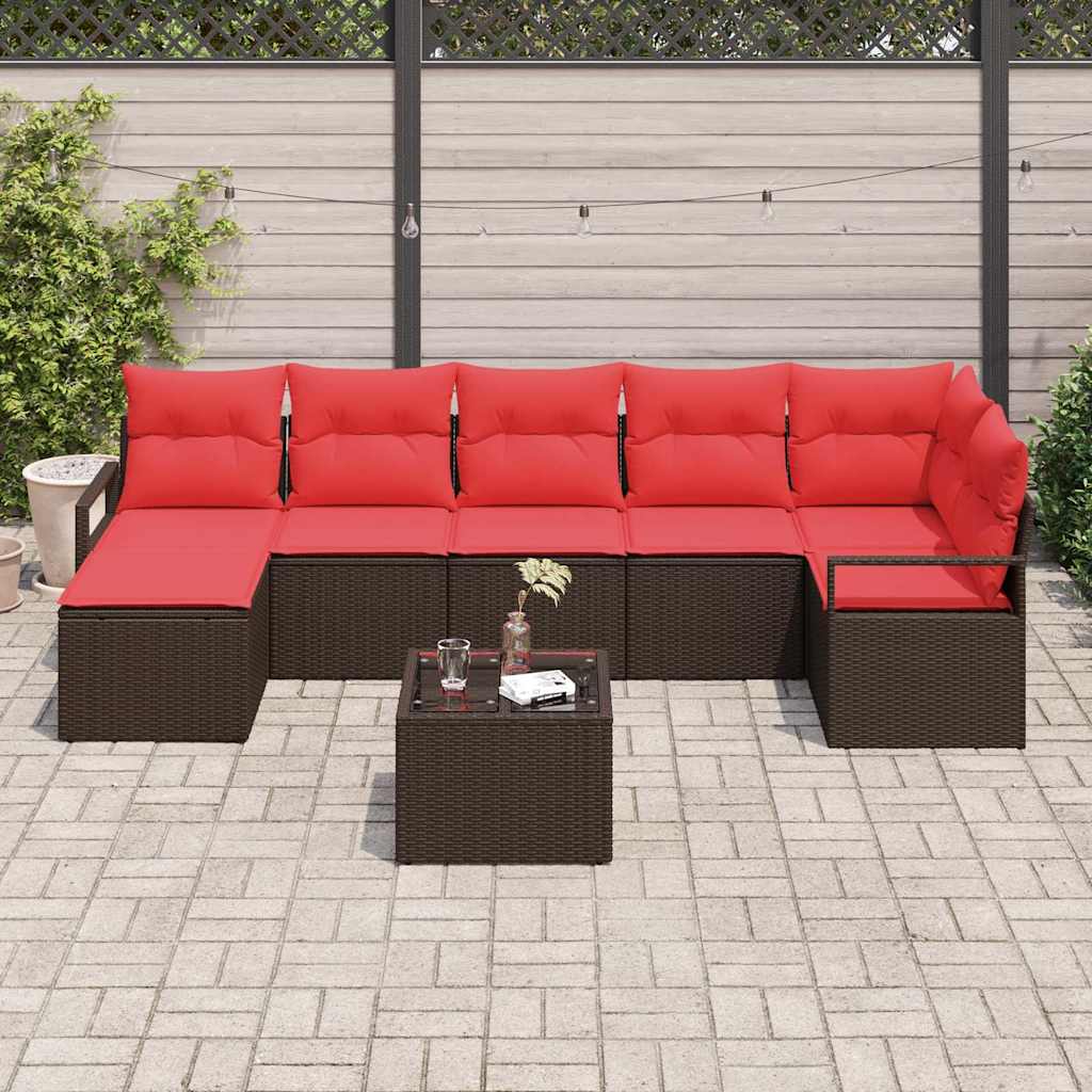Sofa Set 8 pcs Braun Poly-Rattan