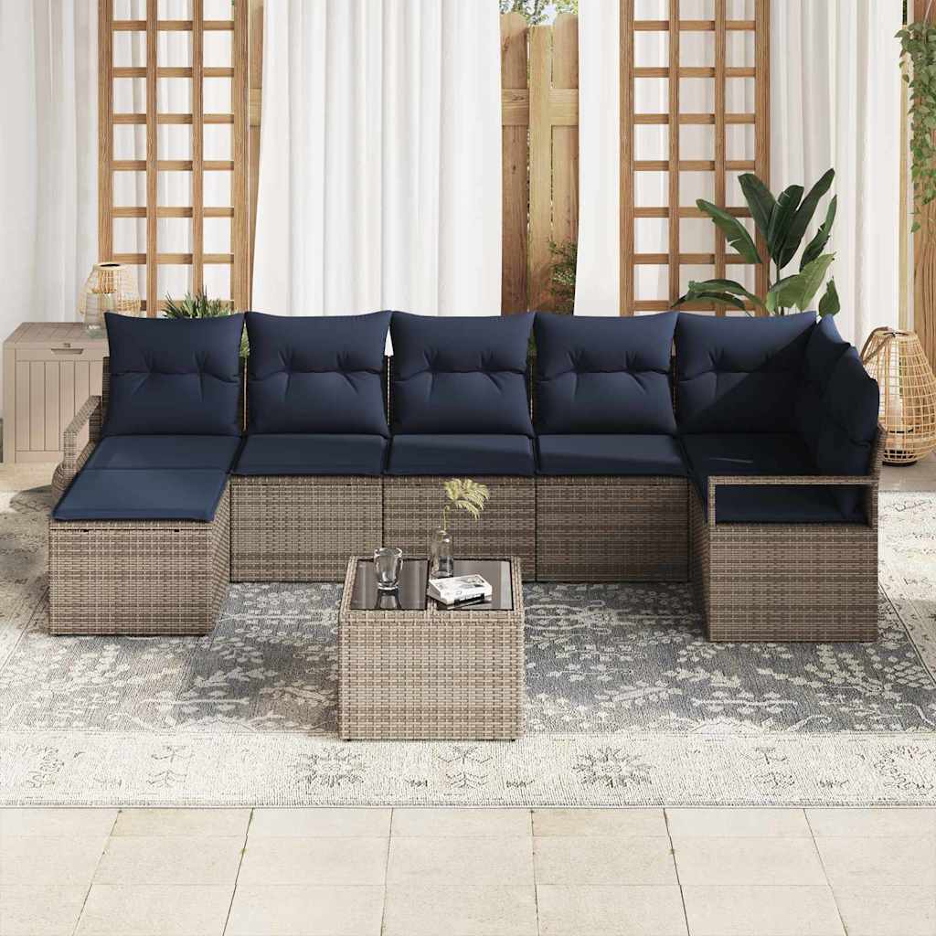 Sofa Set mit Kissen 8 pcs Grau Poly Rattan