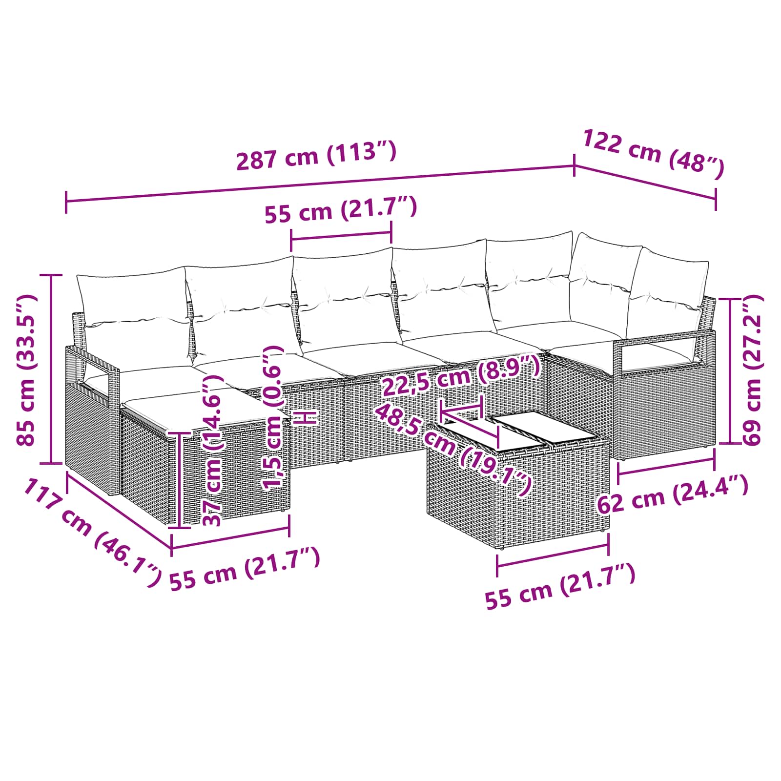 Sofa Set mit Kissen 8 pcs Grau Poly Rattan