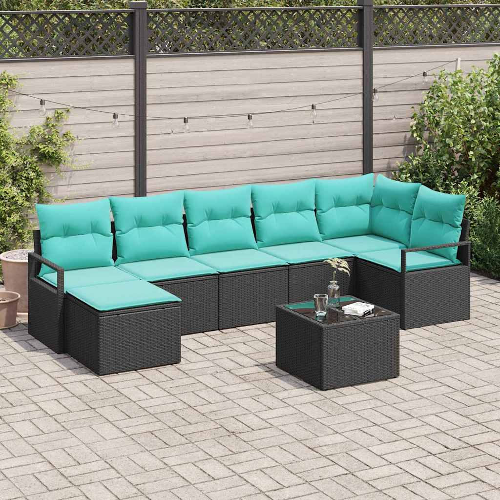 Sofa Set mit Kissen 8 pcs Schwarz Poly Rattan