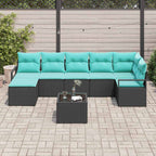 Sofa Set mit Kissen 8 pcs Schwarz Poly Rattan