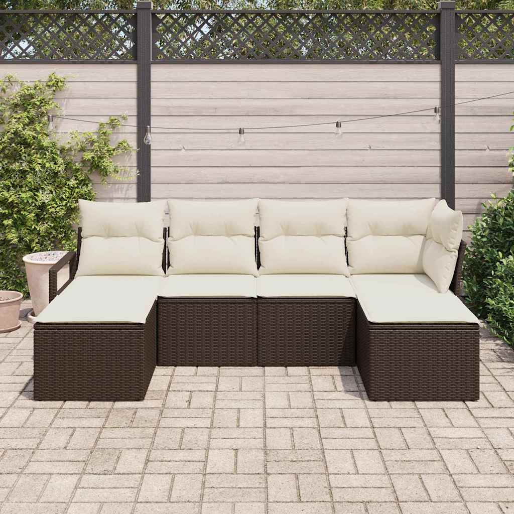 Sofa Set mit Kissen 6 pcs Braun Poly Rattan