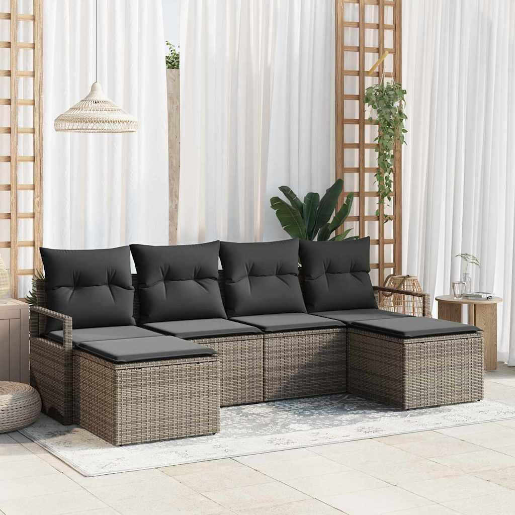 Sofa Set 6 pcs Grau Poly-Rattan