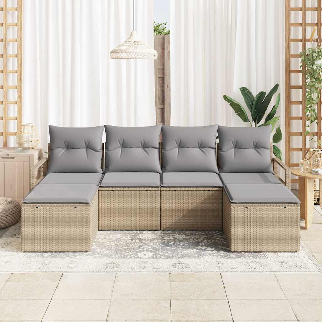 Sofa Set mit Kissen 6 pcs Beige Poly Rattan