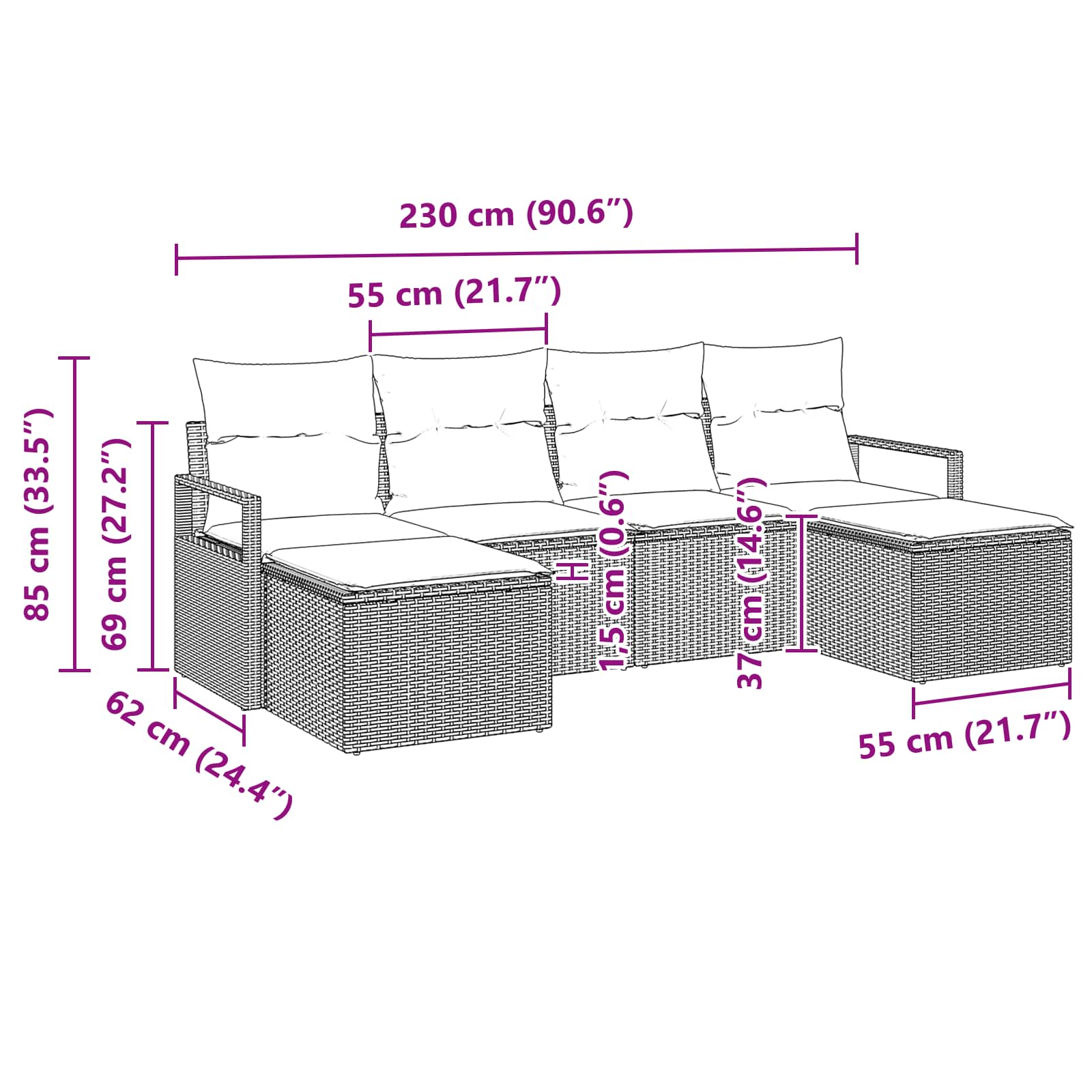 Sofa Set mit Kissen 6 pcs Braun Poly Rattan