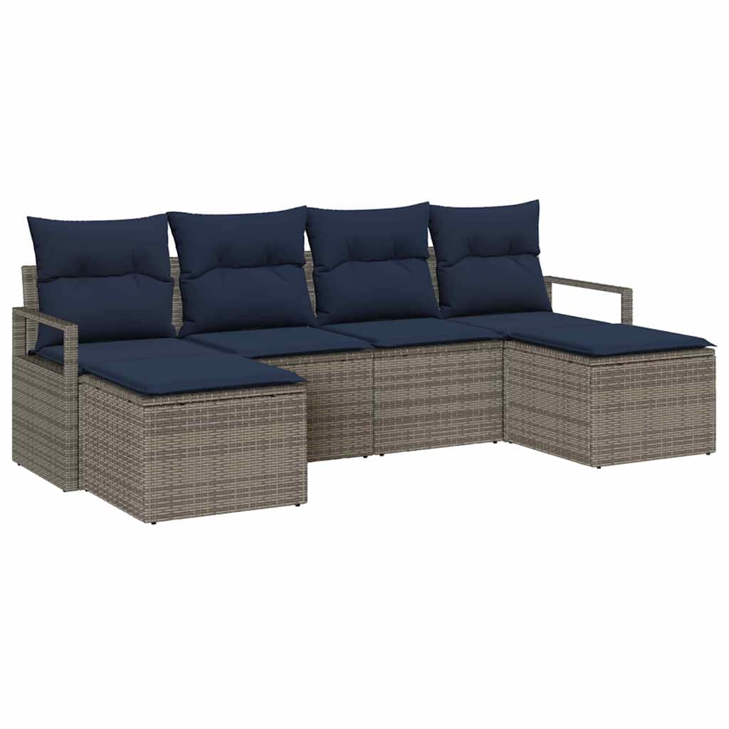 Sofa Set mit Kissen 6 pcs Grau Poly Rattan