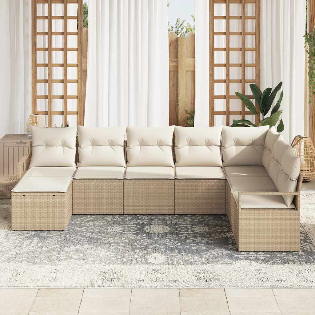 Sofa Set mit Kissen 8 pcs Beige Poly Rattan