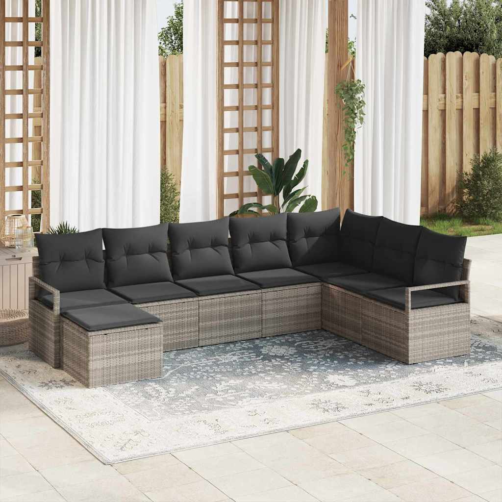 Sofa Set mit Kissen 8 pcs Hellgrau Poly Rattan