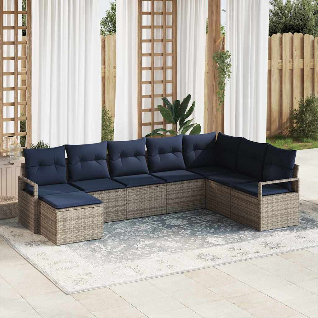 Sofa Set mit Kissen 8 pcs Grau Poly Rattan