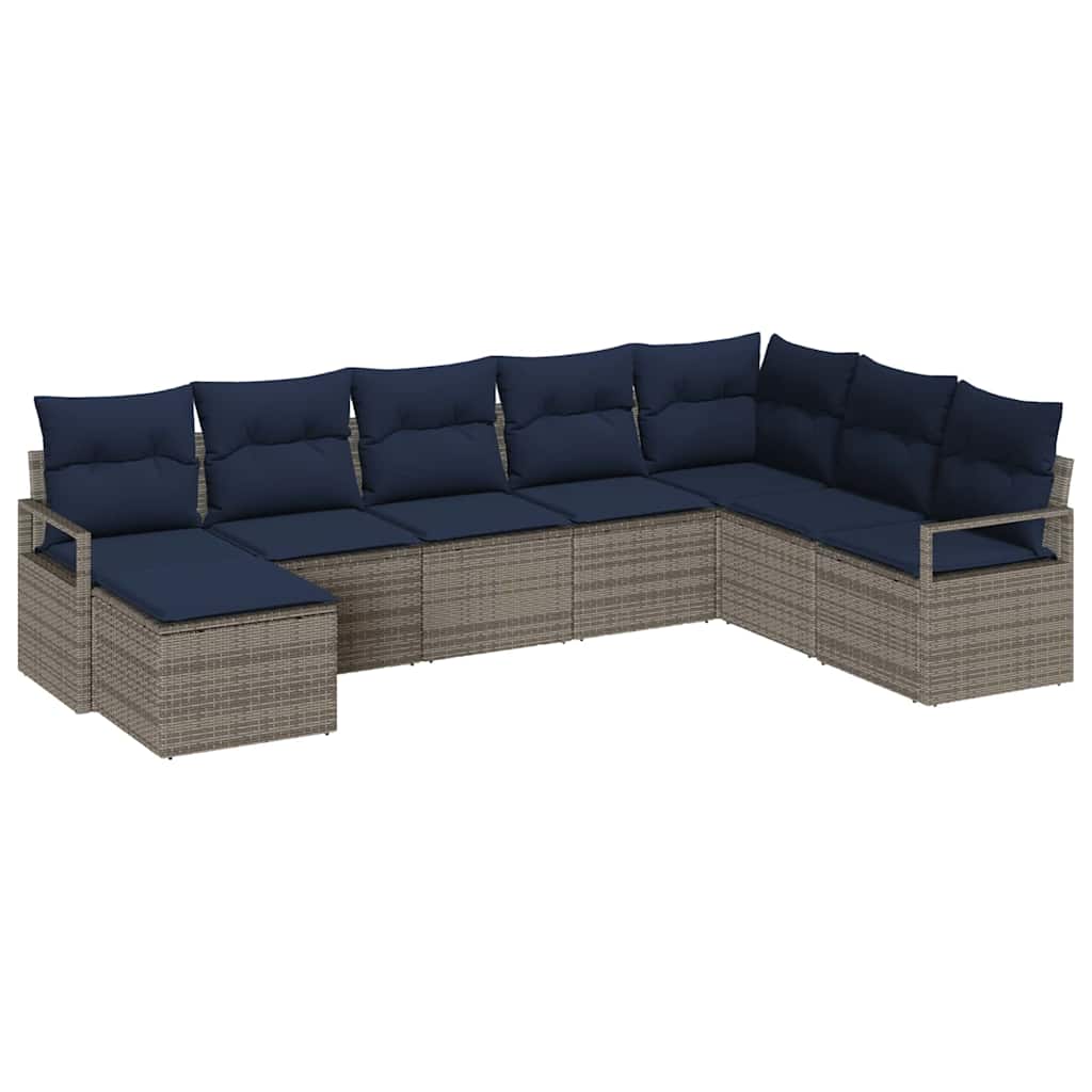 Sofa Set mit Kissen 8 pcs Grau Poly Rattan