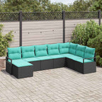 Sofa Set mit Kissen 8 pcs Schwarz Poly Rattan