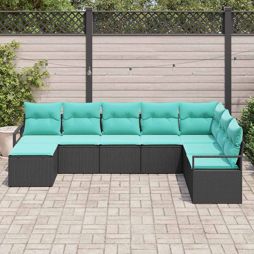 Sofa Set mit Kissen 8 pcs Schwarz Poly Rattan