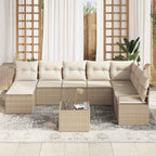 Sofa Set mit Kissen 9 pcs Beige Poly Rattan