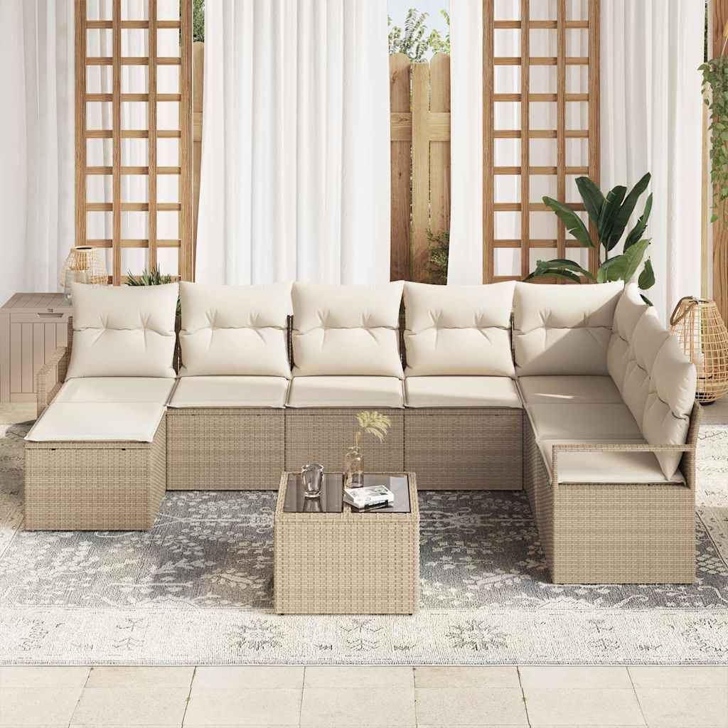Sofa Set mit Kissen 9 pcs Beige Poly Rattan