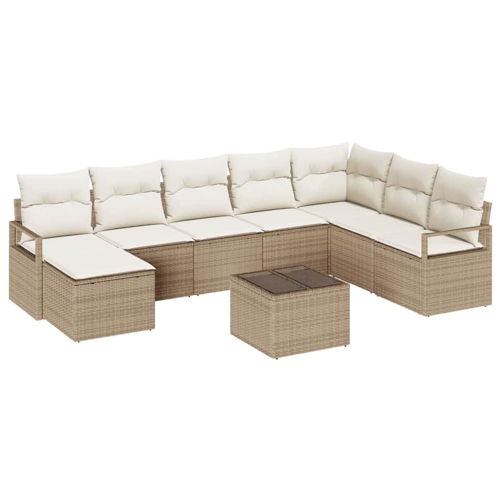 Sofa Set mit Kissen 9 pcs Beige Poly Rattan