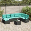 Sofa Set mit Kissen 9 pcs Schwarz Poly Rattan