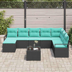 Sofa Set mit Kissen 9 pcs Schwarz Poly Rattan