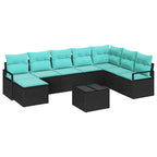 Sofa Set mit Kissen 9 pcs Schwarz Poly Rattan