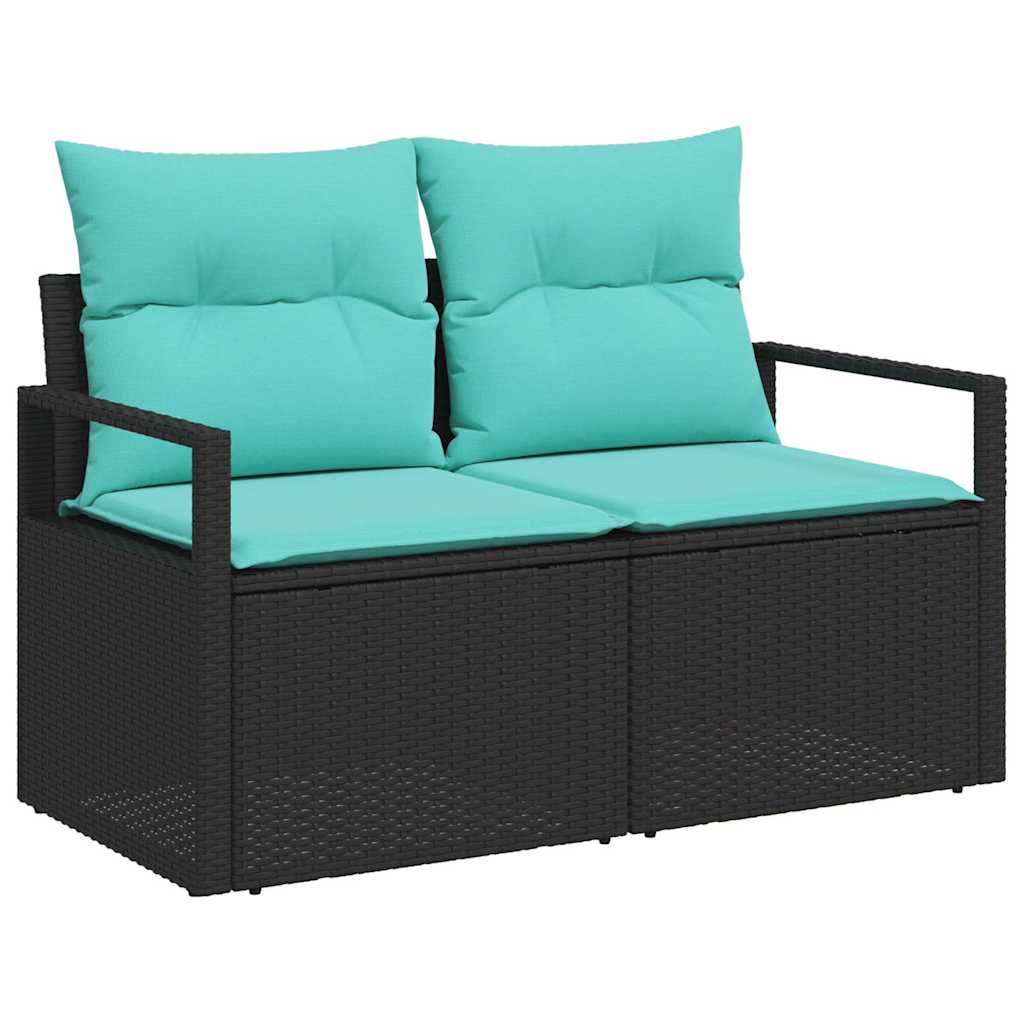 Sofa Set mit Kissen 9 pcs Schwarz Poly Rattan
