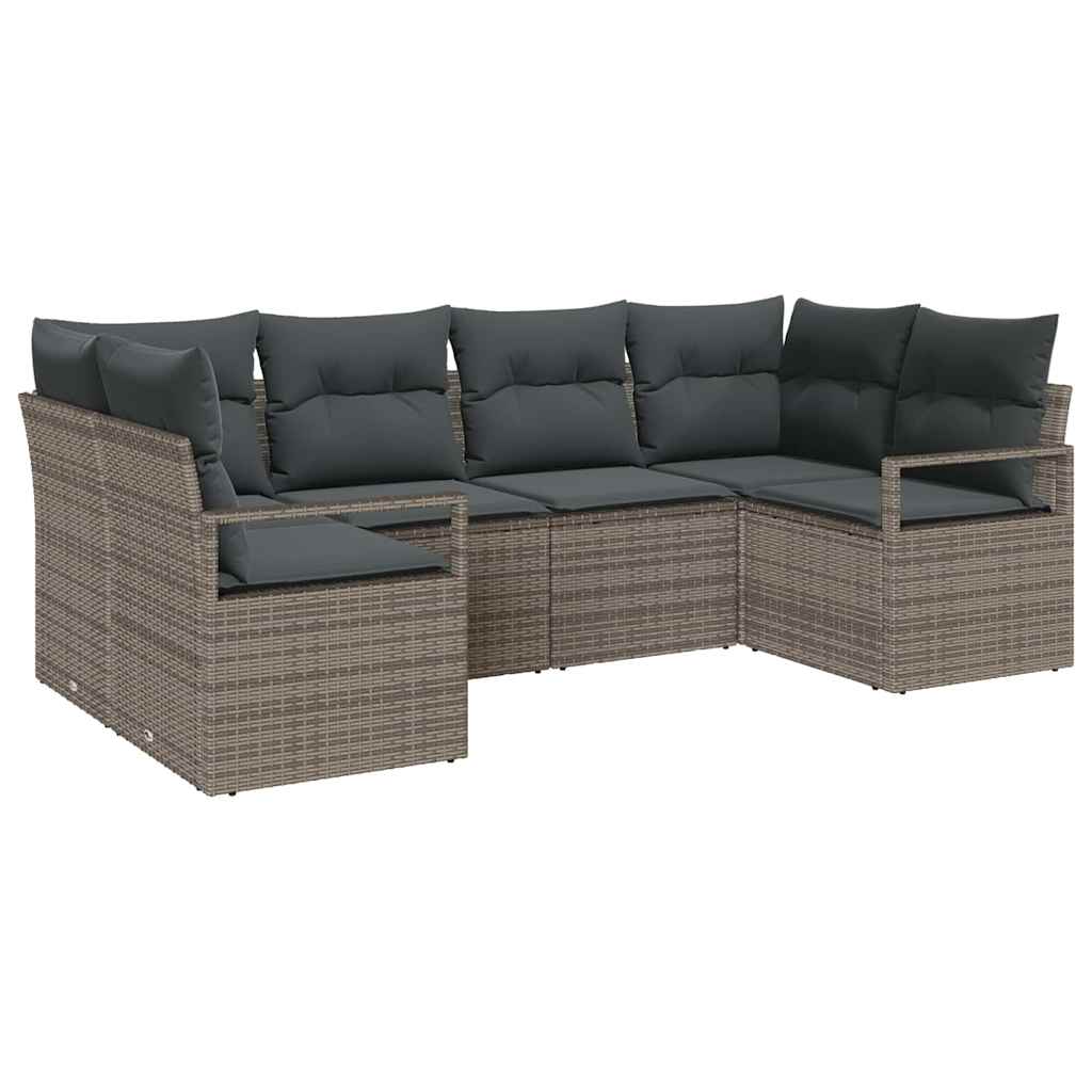 Sofa Set mit Kissen 6 pcs Grau Poly-Rattan