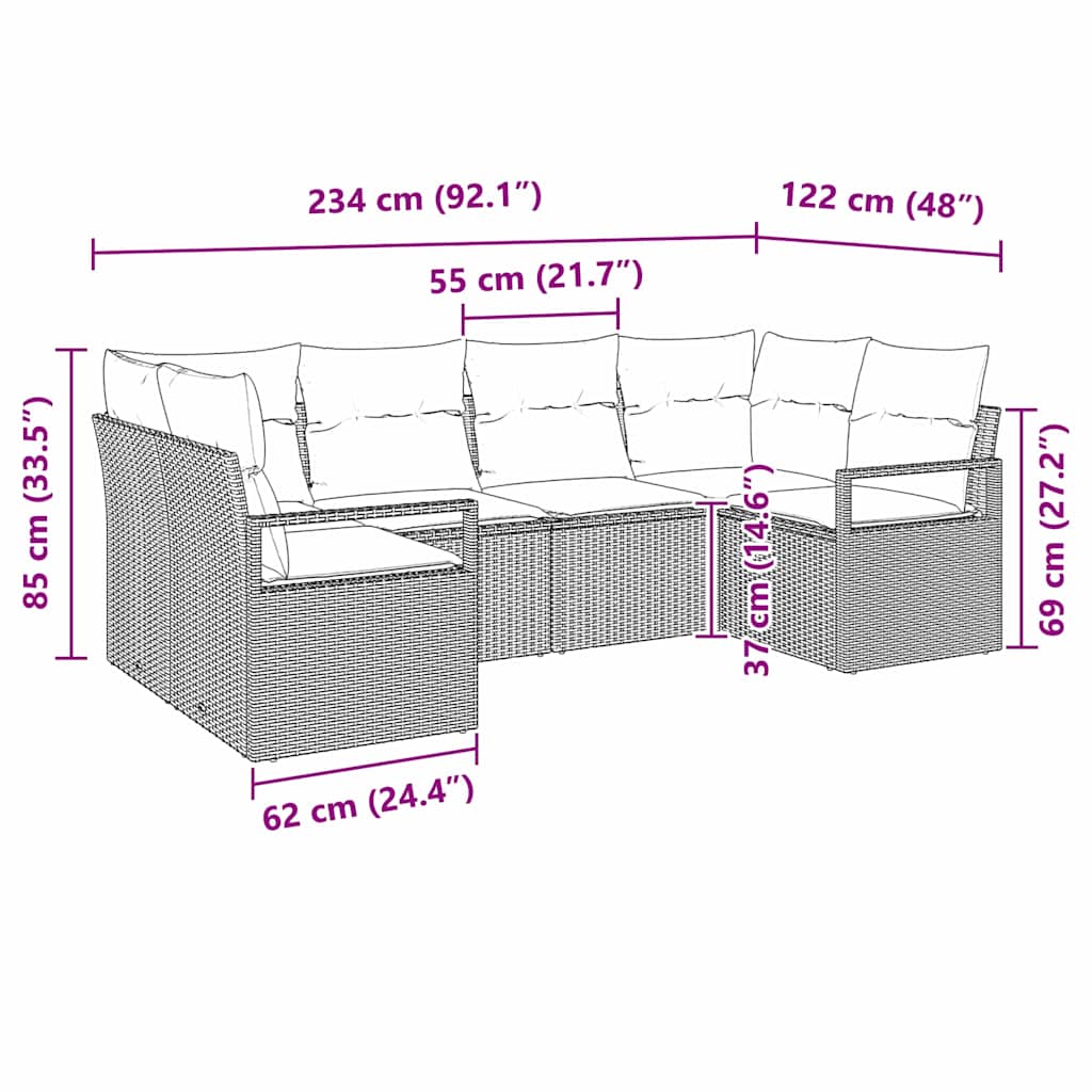Sofa Set mit Kissen 6 pcs Grau Poly-Rattan