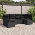 Sofa Set mit Kissen 6 pcs Schwarz Poly-Rattan