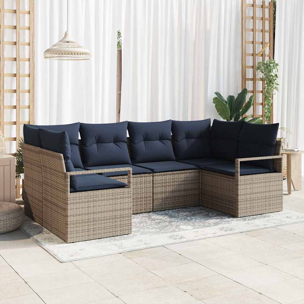 Sofa Set mit Kissen 6 pcs Grau Poly Rattan