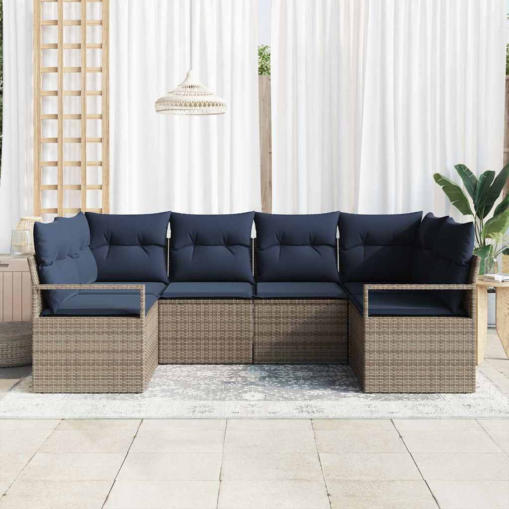 Sofa Set mit Kissen 6 pcs Grau Poly Rattan