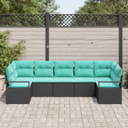 Sofa Set mit Kissen 7 pcs Schwarz Poly-Rattan