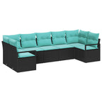 Sofa Set mit Kissen 7 pcs Schwarz Poly-Rattan