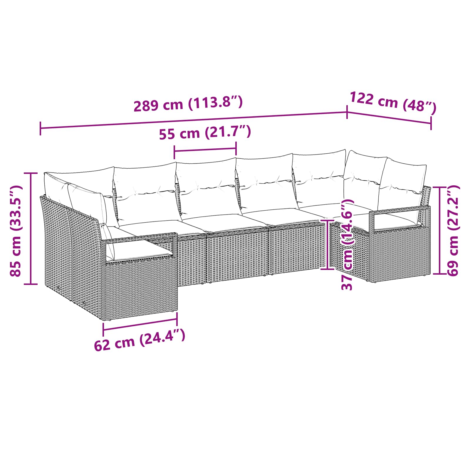 Sofa Set mit Kissen 7 pcs Schwarz Poly-Rattan