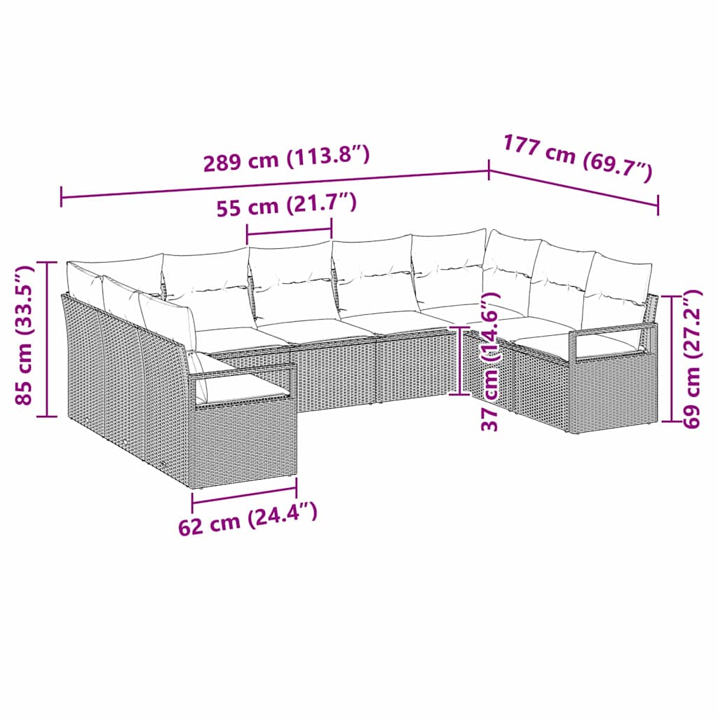Sofa Set mit Kissen 9 pcs Braun Poly-Rattan