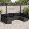 Sofa Set mit Kissen 9 pcs Schwarz Poly Rattan