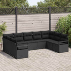 Sofa Set mit Kissen 9 pcs Schwarz Poly Rattan