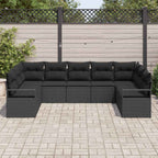 Sofa Set mit Kissen 9 pcs Schwarz Poly Rattan