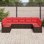 Sofa Set mit Kissen 9 pcs Braun Poly-Rattan