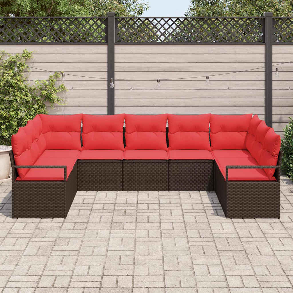 Sofa Set mit Kissen 9 pcs Braun Poly-Rattan