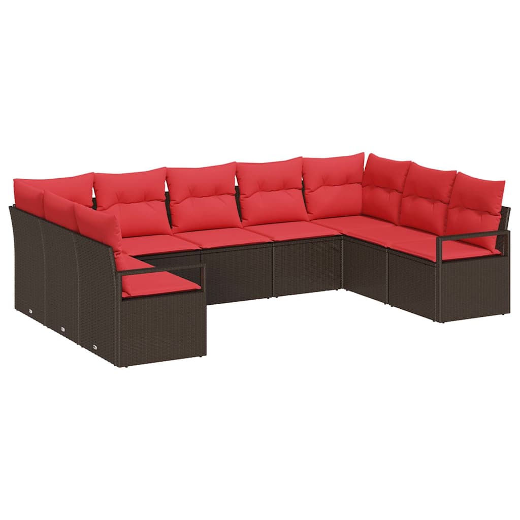 Sofa Set mit Kissen 9 pcs Braun Poly-Rattan