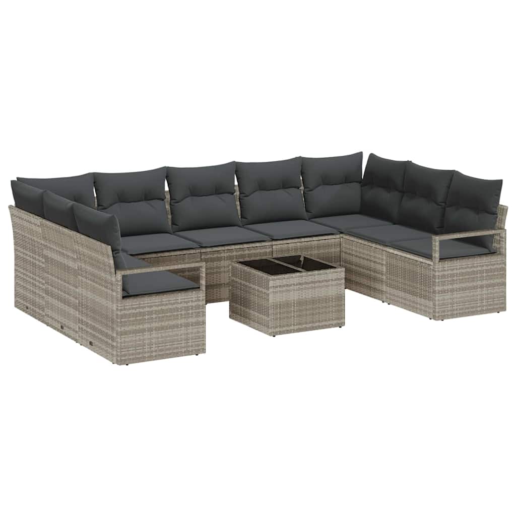 Sofa Set mit Kissen 10 pcs Hellgrau Poly-Rattan