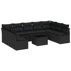 Sofa Set mit Kissen 10 pcs Schwarz Poly-Rattan