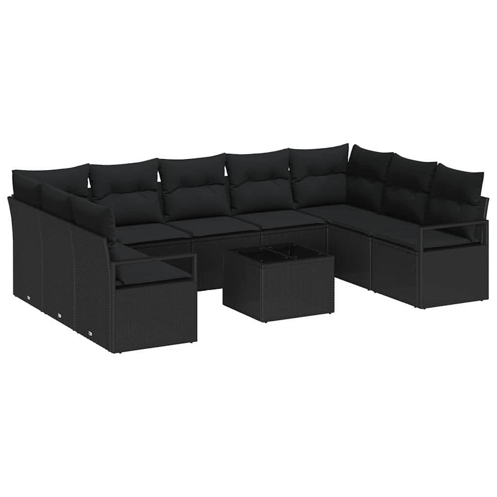 Sofa Set mit Kissen 10 pcs Schwarz Poly-Rattan