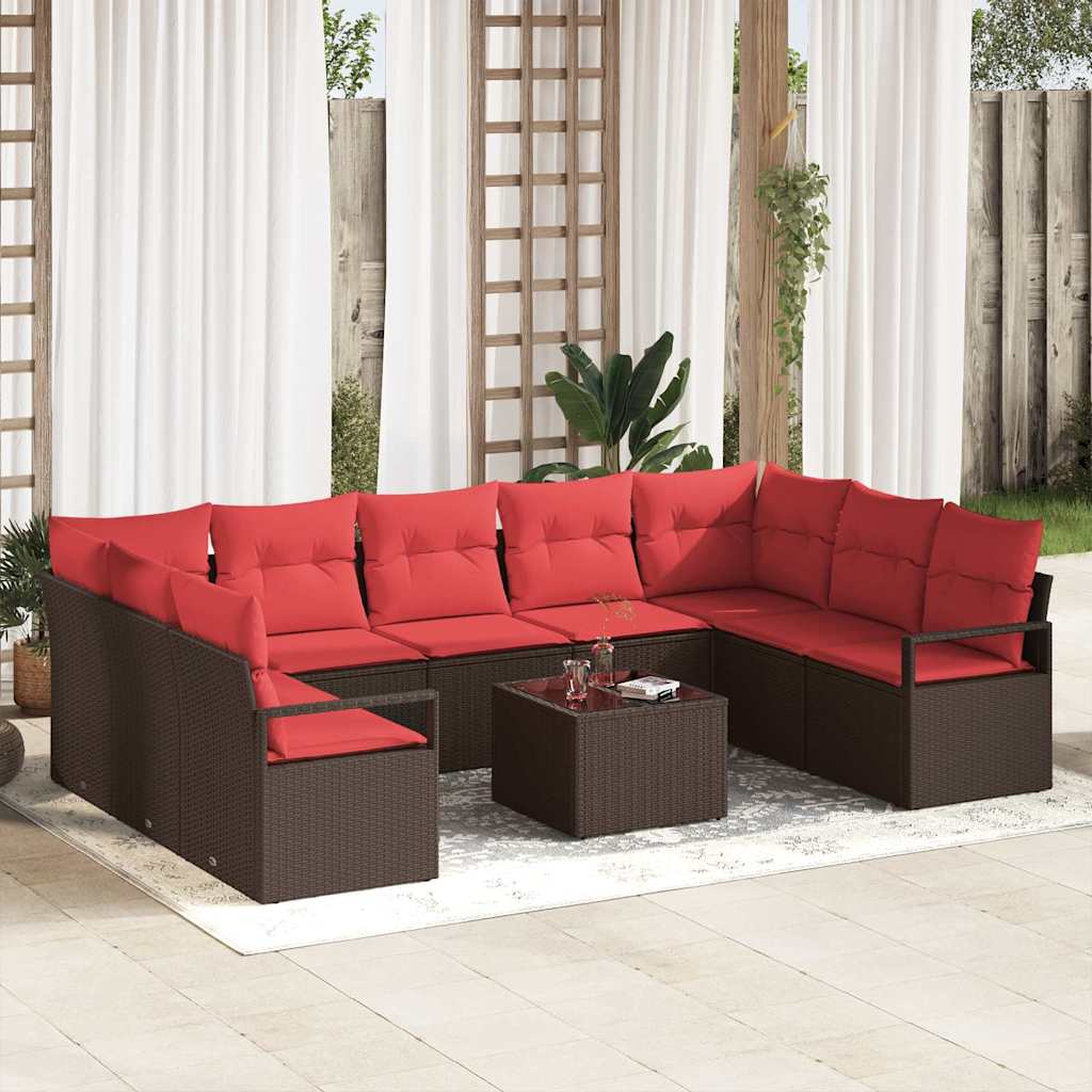 Sofa Set mit Kissen 10 pcs Braun Poly Rattan