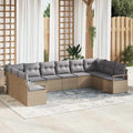 Sofa Set mit Kissen 10 pcs Beige Poly Rattan