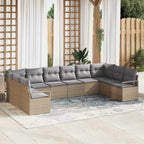 Sofa Set mit Kissen 10 pcs Beige Poly Rattan