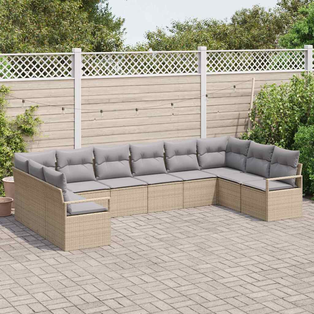 Sofa Set mit Kissen 10 pcs Beige Poly Rattan