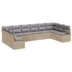 Sofa Set mit Kissen 10 pcs Beige Poly Rattan