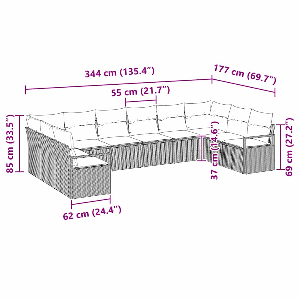 Sofa Set mit Kissen 10 pcs Beige Poly Rattan