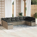Sofa Set mit Kissen 10 pcs Hellgrau Poly-Rattan